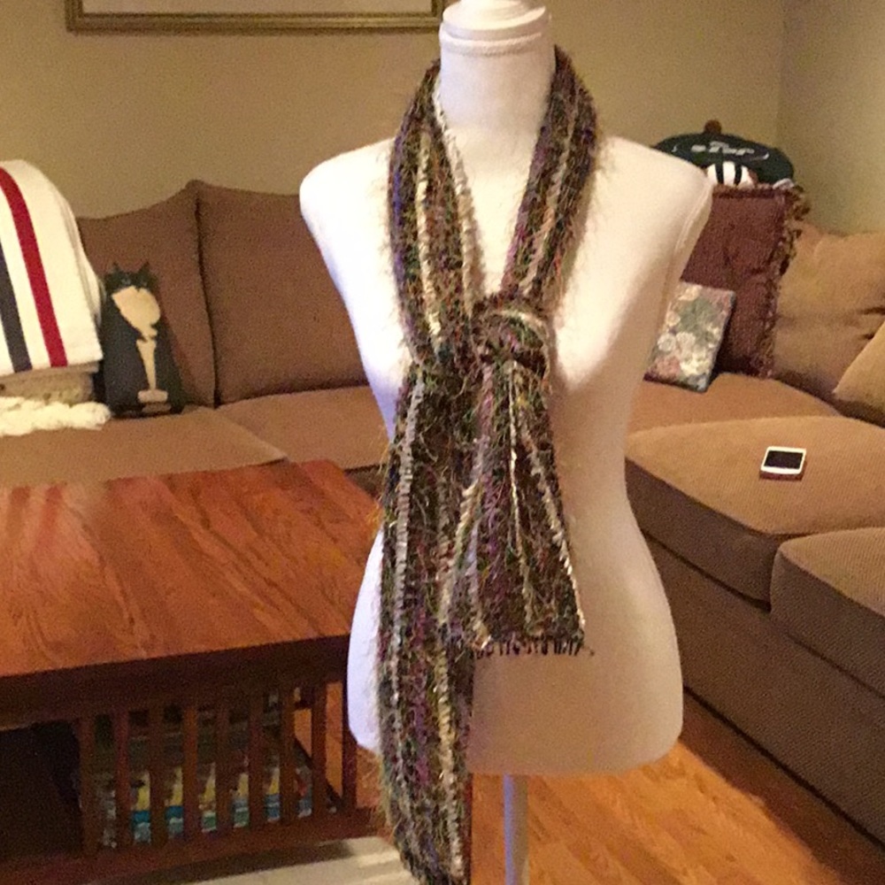 Multi color Eyelash yarn scarf